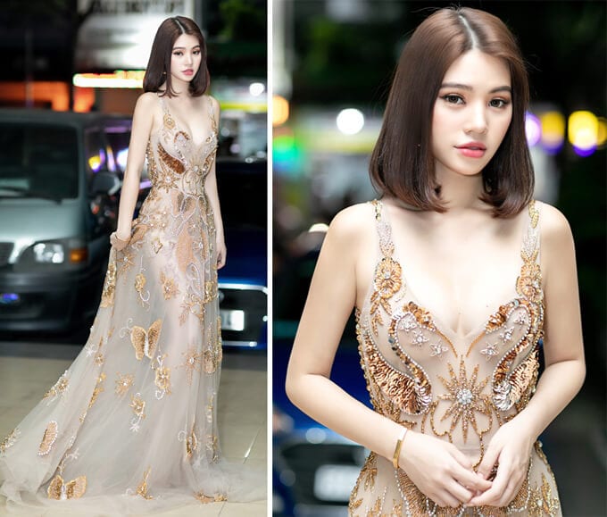 Jolie Nguyễn tỏa sáng trong chiếc váy đính kết cầu kỳ.