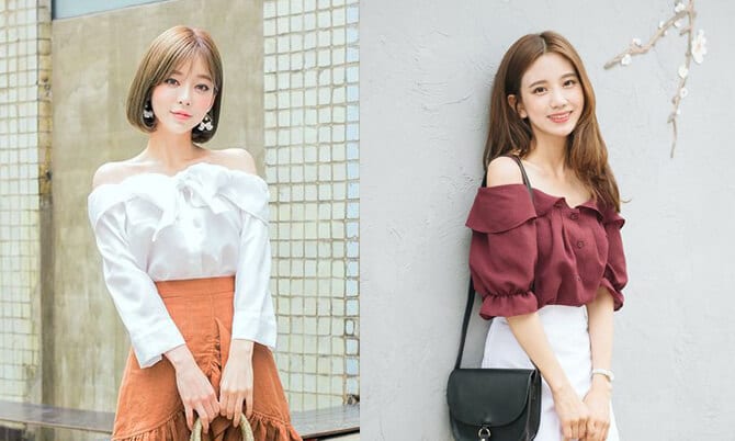 Phối áo trễ vai xuống phố cuối tuần