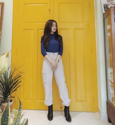 Thun ôm tay lỡ và jogger chất Kaki + thêm boot thêm sang