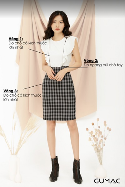 Hình ảnh minh họa cách đo 3 vòng cơ thể chọn size GUMAC