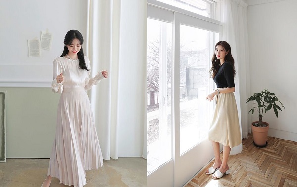 Phối đồ với chân váy dài xinh đúng điệu như gái Hàn