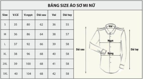 Bảng số đo áo sơ mi nữ